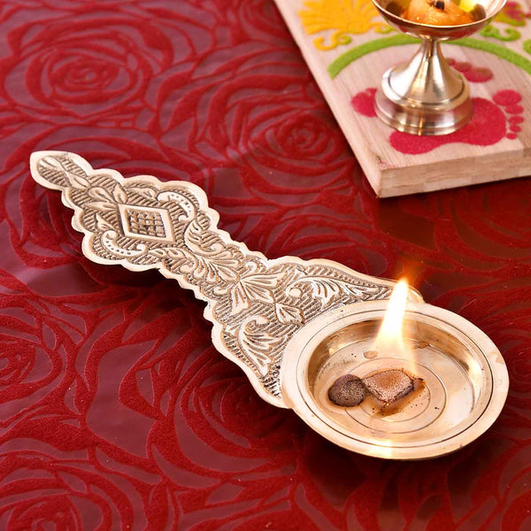 Long Handle Aarti Brass Diya (8 Inches)