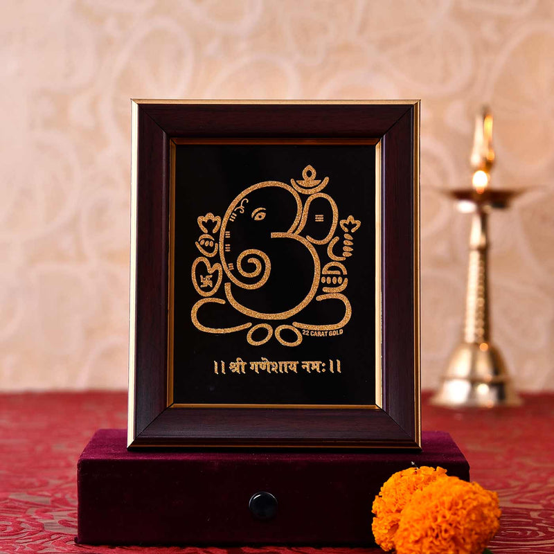 22ct Gold Work Artistic Om Ganesha Wooden Photo frame