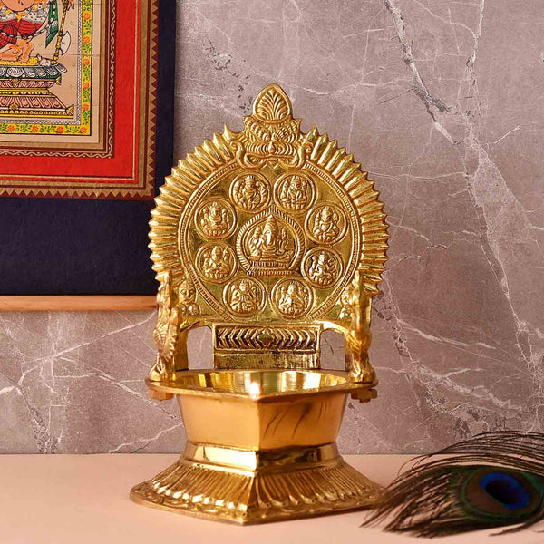 Lord Ganesha & Ashtalakshmi Brass Diya (7.5 Inch)
