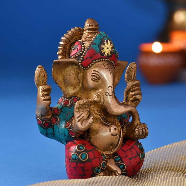 Glorious Ganesha Brass Idol - Height 4.5 Inch