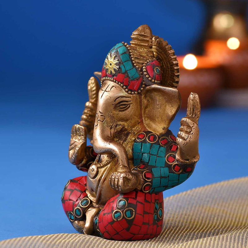 Glorious Ganesha Brass Idol - Height 4.5 Inch