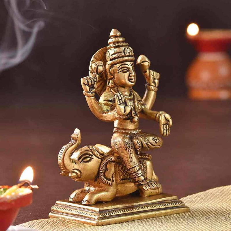Intricately Handcrafted Highly Detailed Auspicious Gajlakshmi Brass Idol (4.8 Inch)