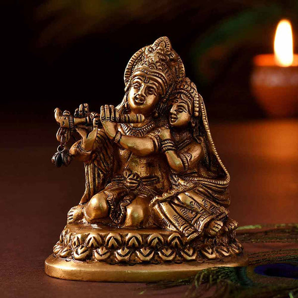 Spiritual Love Radha Krishna Brass Idol (4 Inch Height)