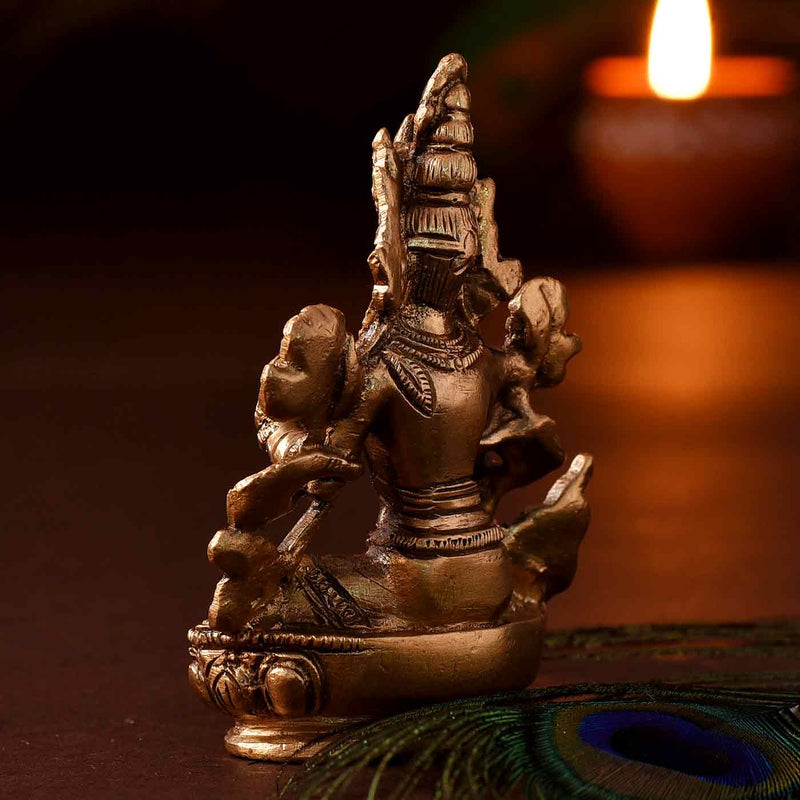 Artistically Crafted Goddess Laxmi Brass Idol - Height 3.8 Inch