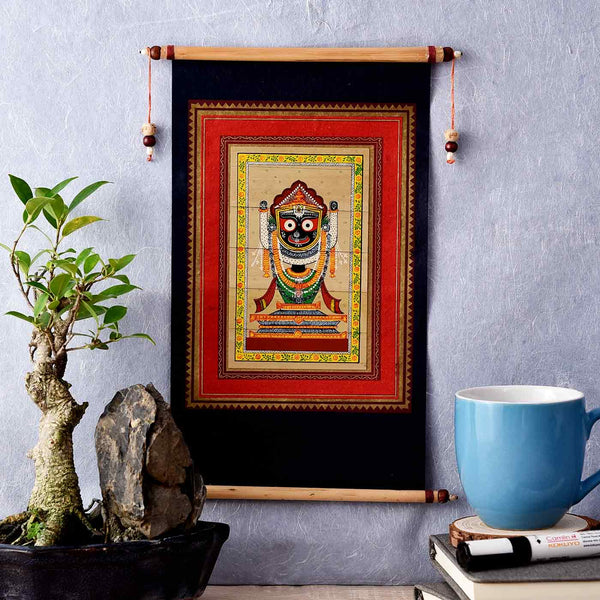 Vibrant Colors Palm Leaf Painting Lord Jagannath  (6.3*10.8 Inches)