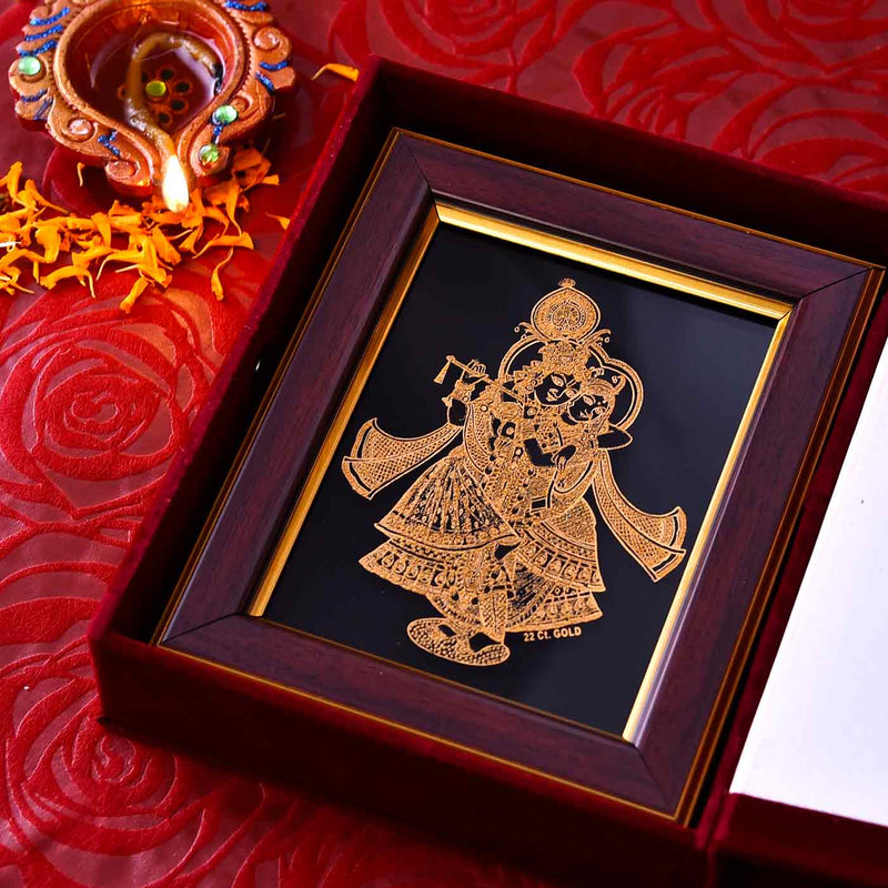 22ct Gold Work Radhey Krishna Nikunjleela Wooden Photo frame