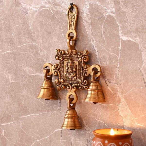 Brass Bells Ganesha Wall Hanging - Height 7 Inches