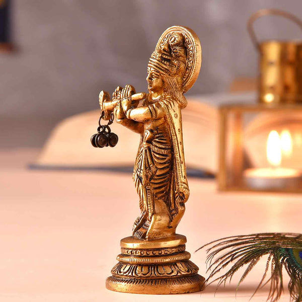Lord Krishna Brass Idol - Height 5 Inch