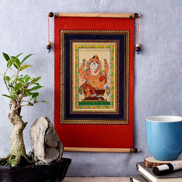 Palm Leaf Lord Ganesha Painting (6.3*10.8 Inches)