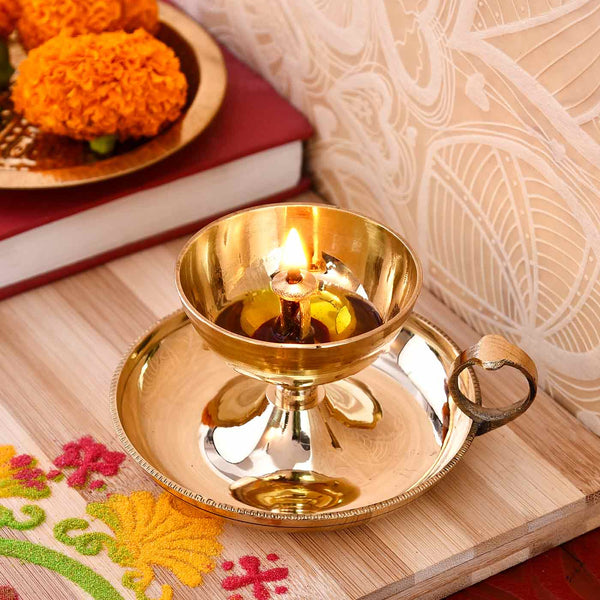 Arti Brass Deep With Plate and Handle (2.5 Inches Height)
