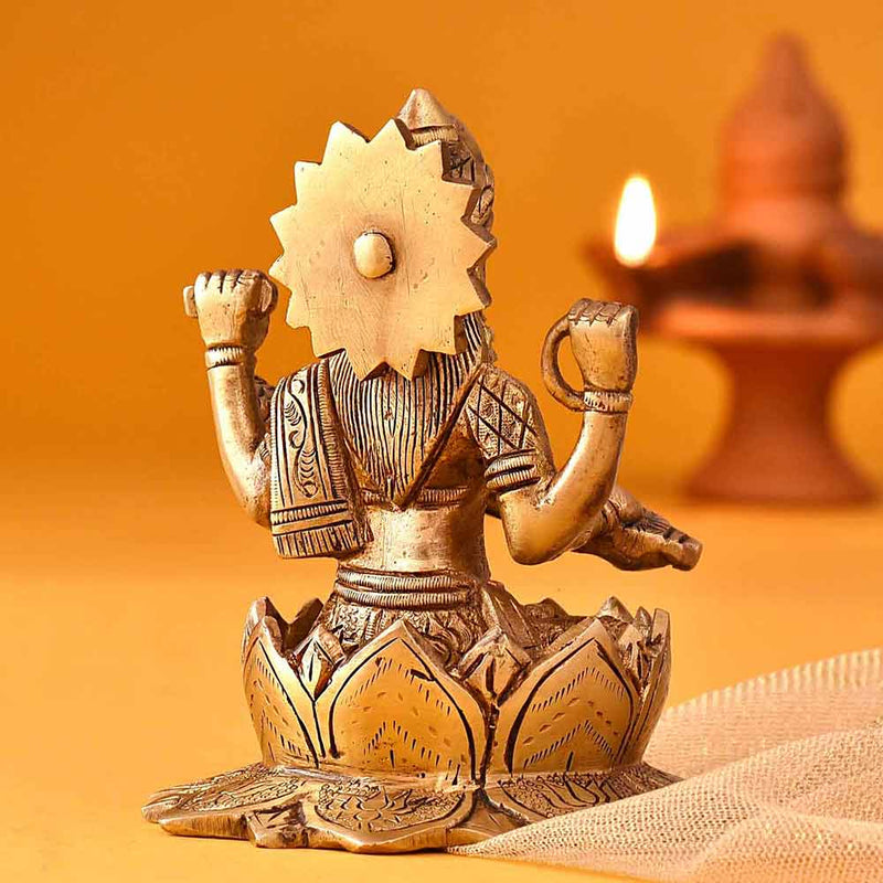 Lotus Sitting Goddess Saraswati Brass Idol (Height 5 Inch)