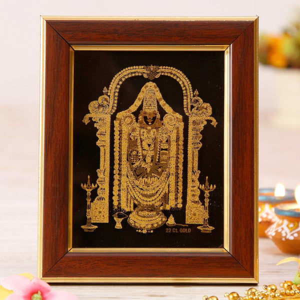 22ct Gold Work Lord Tirupati Bala Ji Wooden Photo frame