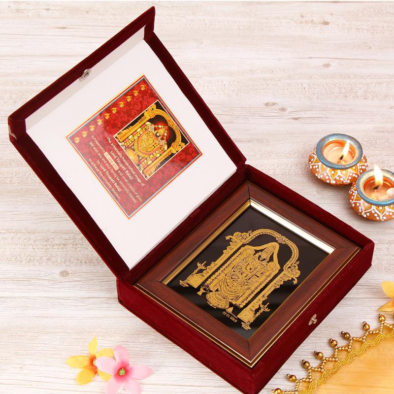 22ct Gold Work Lord Tirupati Bala Ji Wooden Photo frame