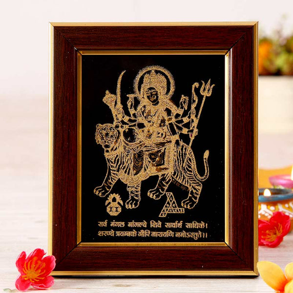 22ct Gold Work Maa Durga Wooden Photo frame