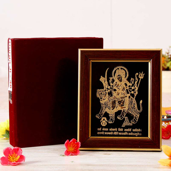 22ct Gold Work Maa Durga Wooden Photo frame