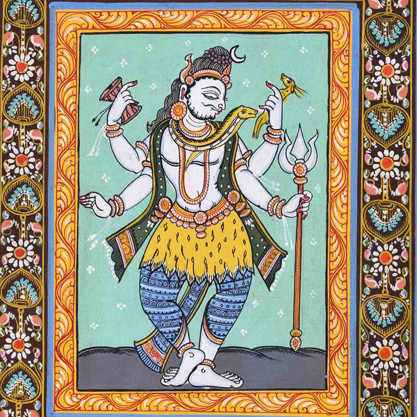 Charming Shiva Dancing Posture Pattachitra Painting (11.5*13.5 Inches)