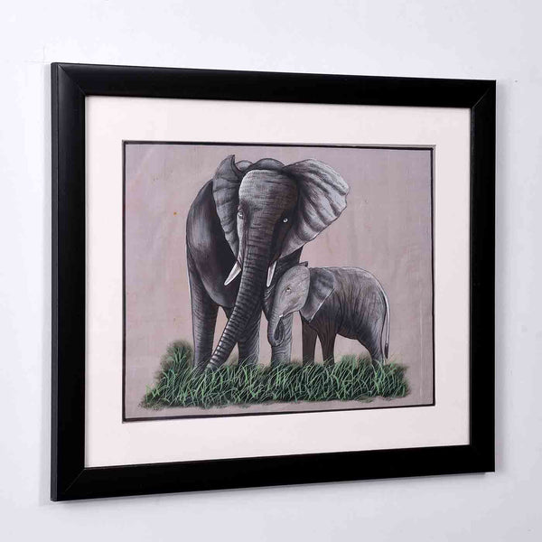 Mother And Baby Elephant Painting (16.5*13.5 Inches)