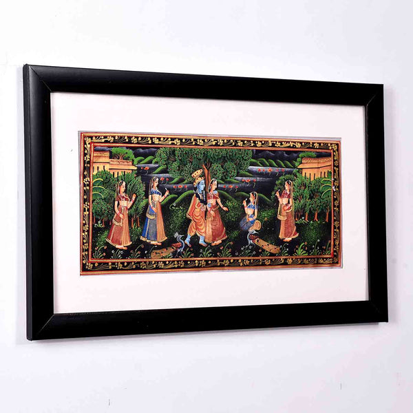 Radha Krishna Raas Silk Painting (17.5*10.5 Inches)