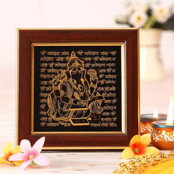 22ct Gold Work Mantra Ganesha Wooden Photo frame