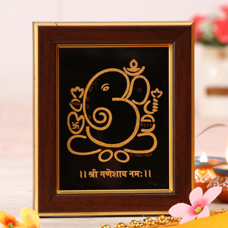 22ct Gold Work Artistic Om Ganesha Wooden Photo frame