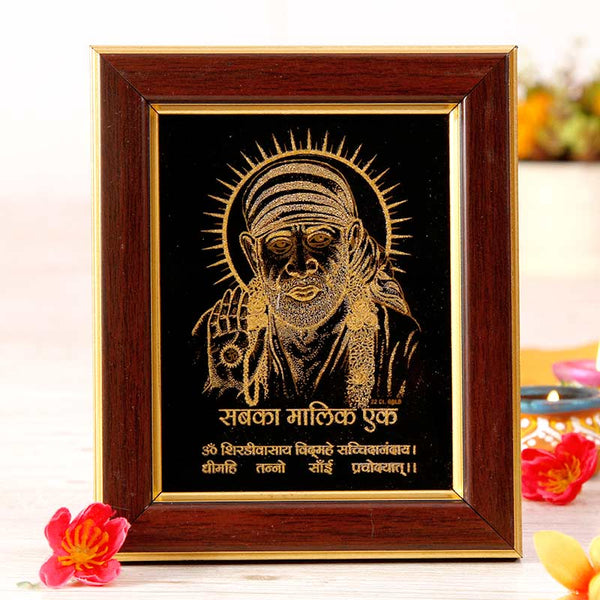22ct Gold Work Saint Sai Baba Wooden Photo frame