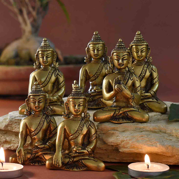 Buddha Brass Idol Set of Six