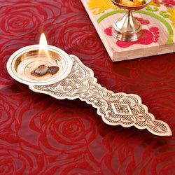 Long Handle Aarti Brass Diya (8 Inches)