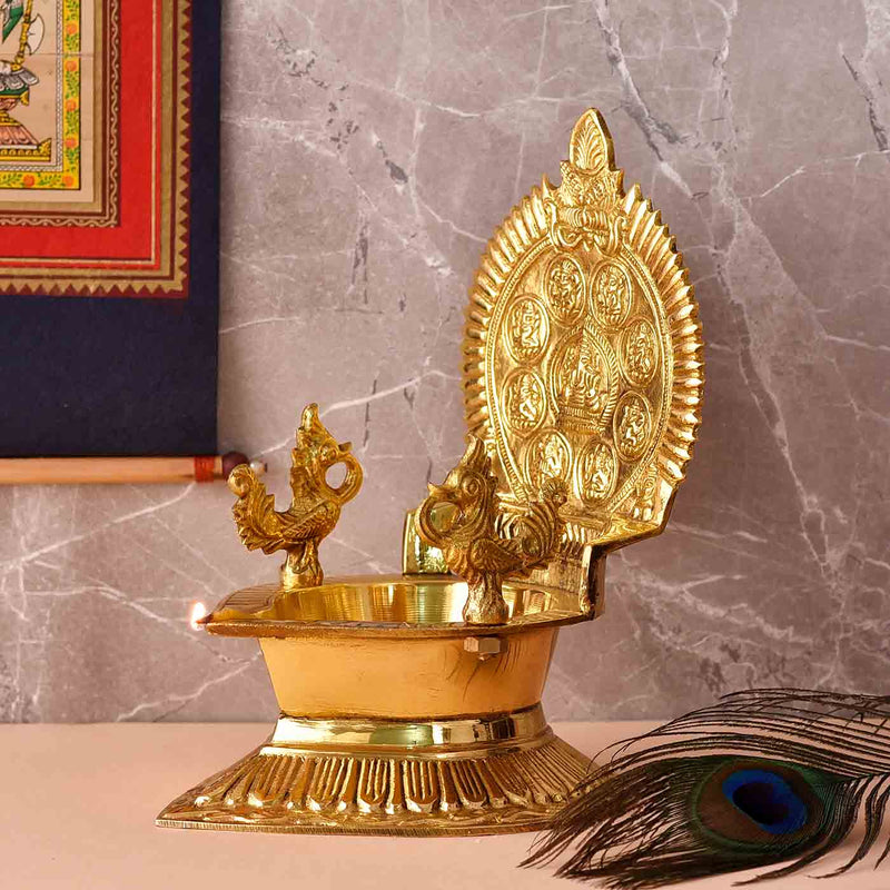 Lord Ganesha & Ashtalakshmi Brass Diya (7.5 Inch)