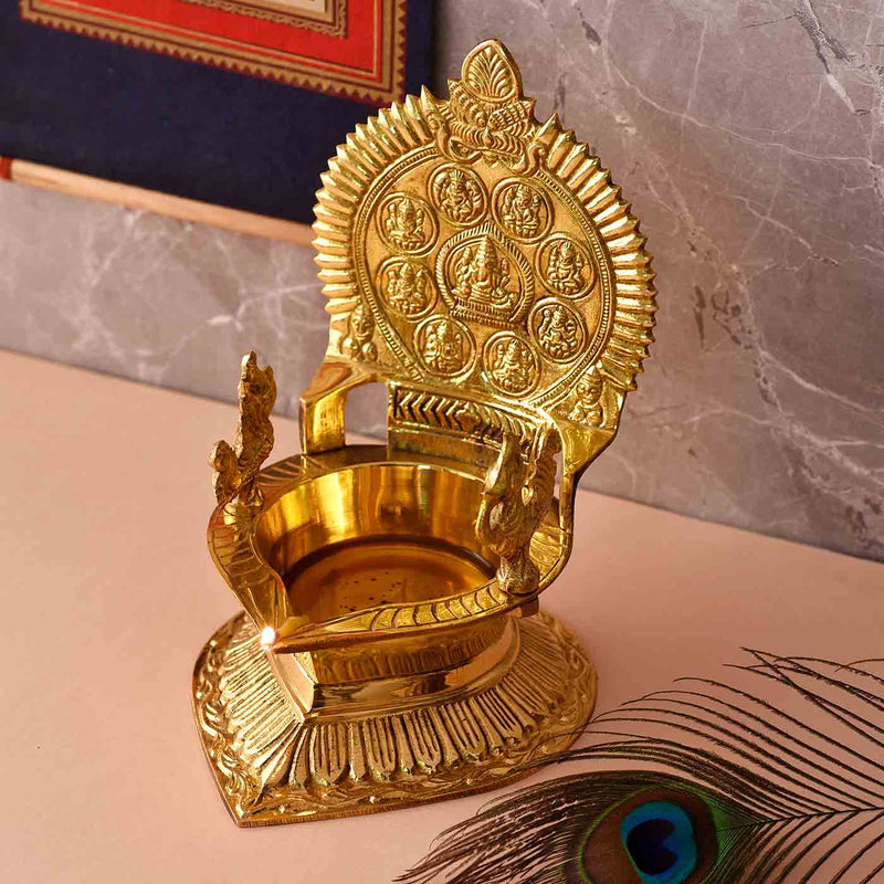 Lord Ganesha & Ashtalakshmi Brass Diya (7.5 Inch)