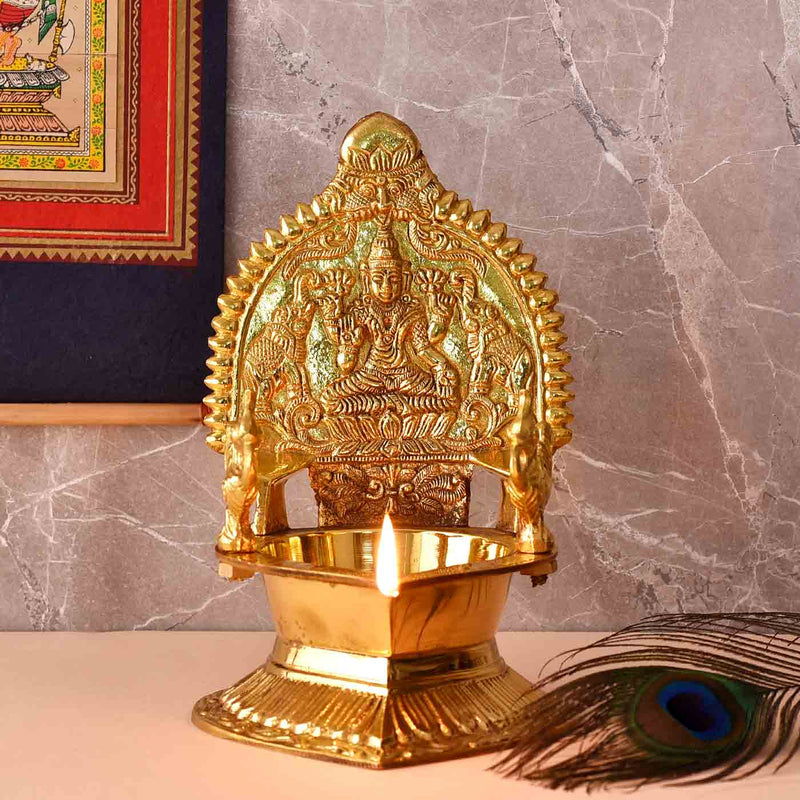 Elephant Thorne Kamakshi/Lakshmi Brass Diya (7.5 Inch)