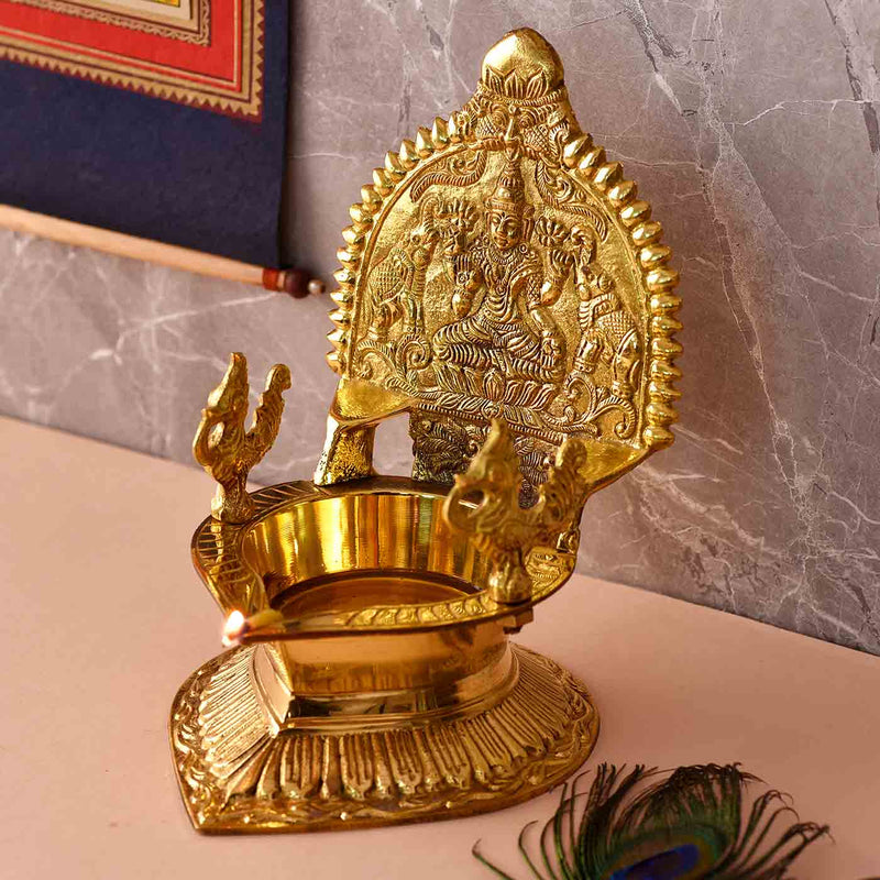 Elephant Thorne Kamakshi/Lakshmi Brass Diya (7.5 Inch)