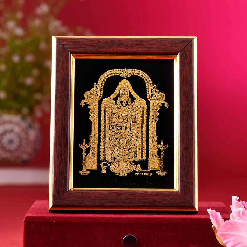 22ct Gold Work Lord Tirupati Bala Ji Wooden Photo frame