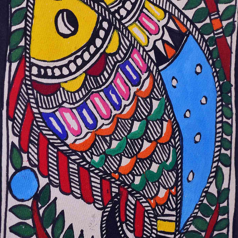 Fascinating Fish and Peacock Madhubani Painting (8.5*10.5 Inches)