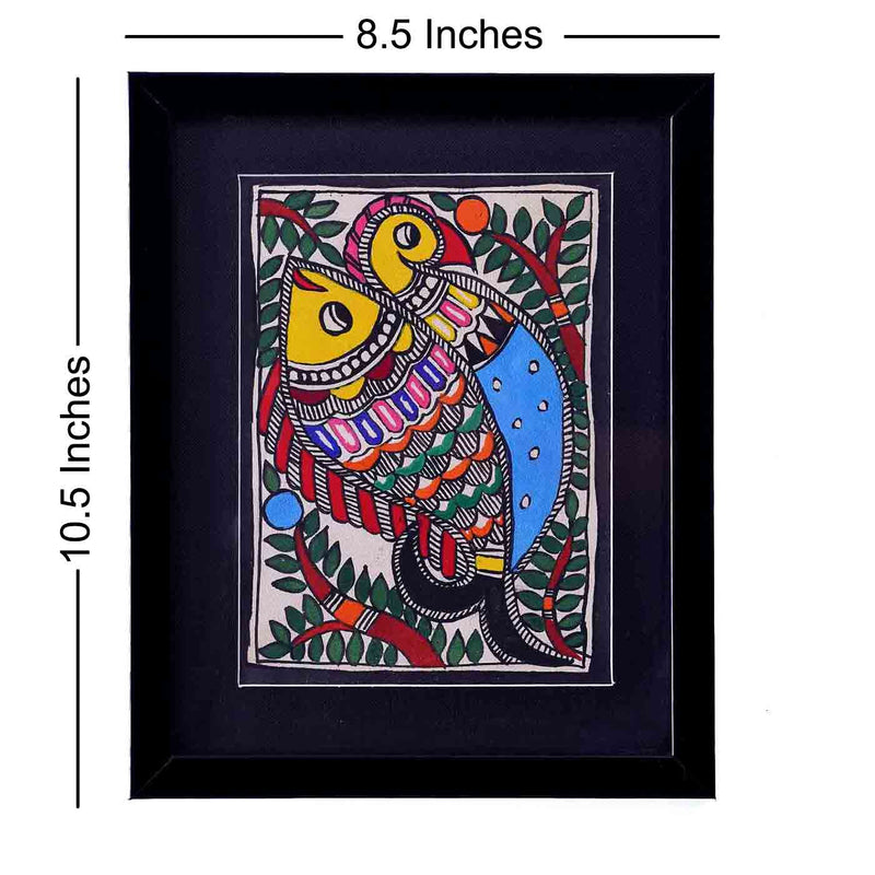 Fascinating Fish and Peacock Madhubani Painting (8.5*10.5 Inches)