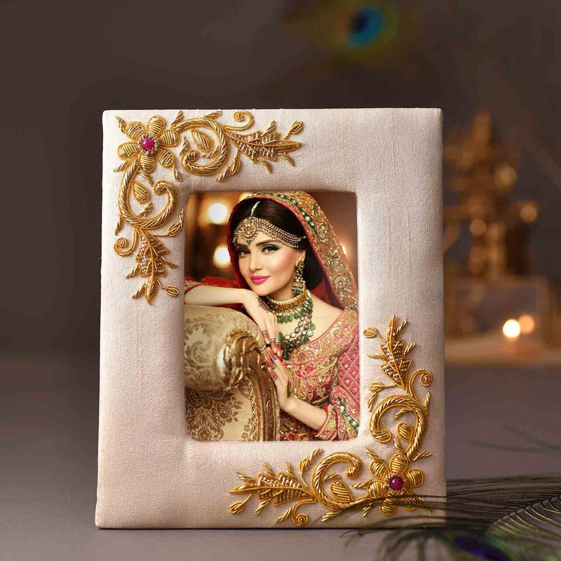 Golden Zari Work Photo Frame