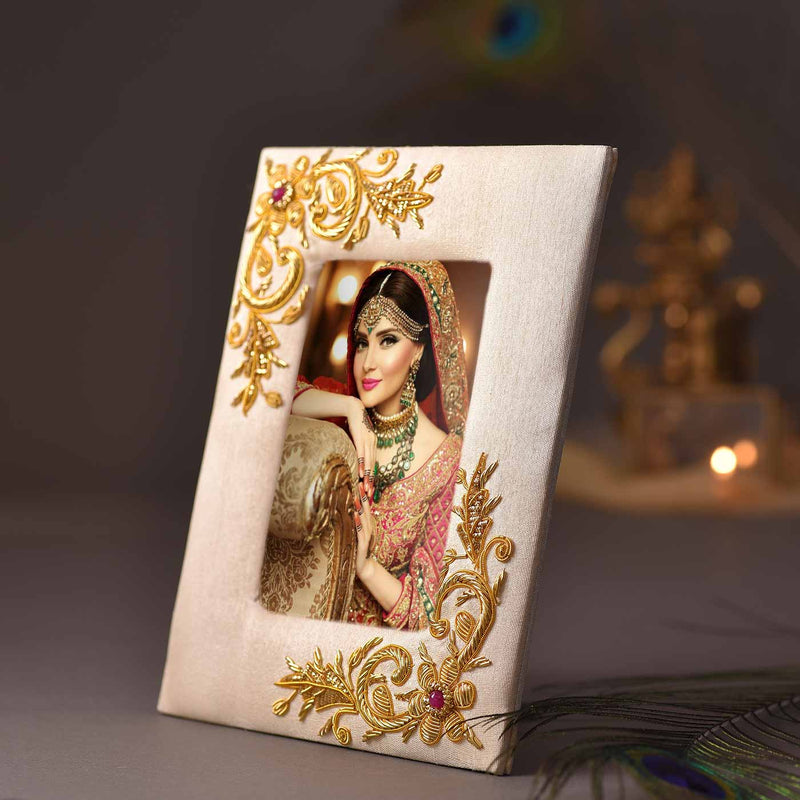 Golden Zari Work Photo Frame