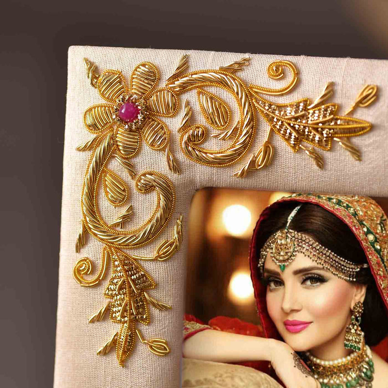 Golden Zari Work Photo Frame