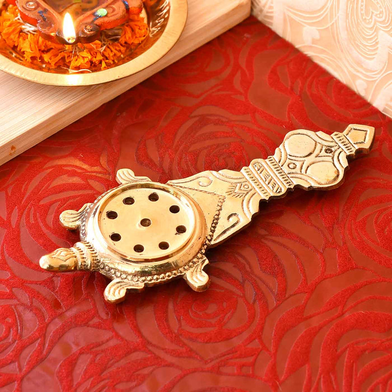 Tortoise Incense Holder With Long Handle - 7 Inches (length)