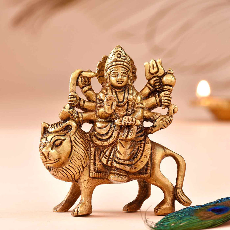 Goddess Durga Brass Idol (5.5 Inch Height )