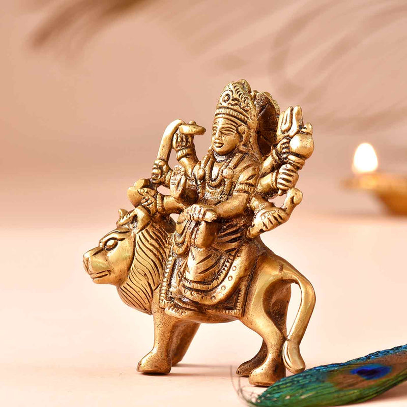 Goddess Durga Brass Idol (5.5 Inch Height )