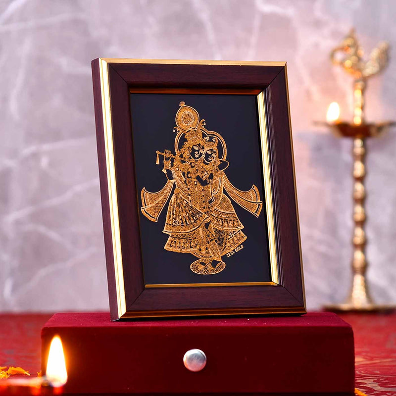 22ct Gold Work Radhey Krishna Nikunjleela Wooden Photo frame