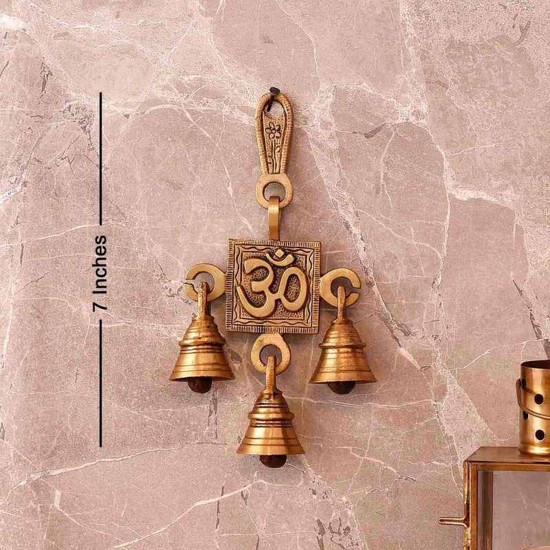 Om Bells Brass Wall Hanging - Height 7 Inch