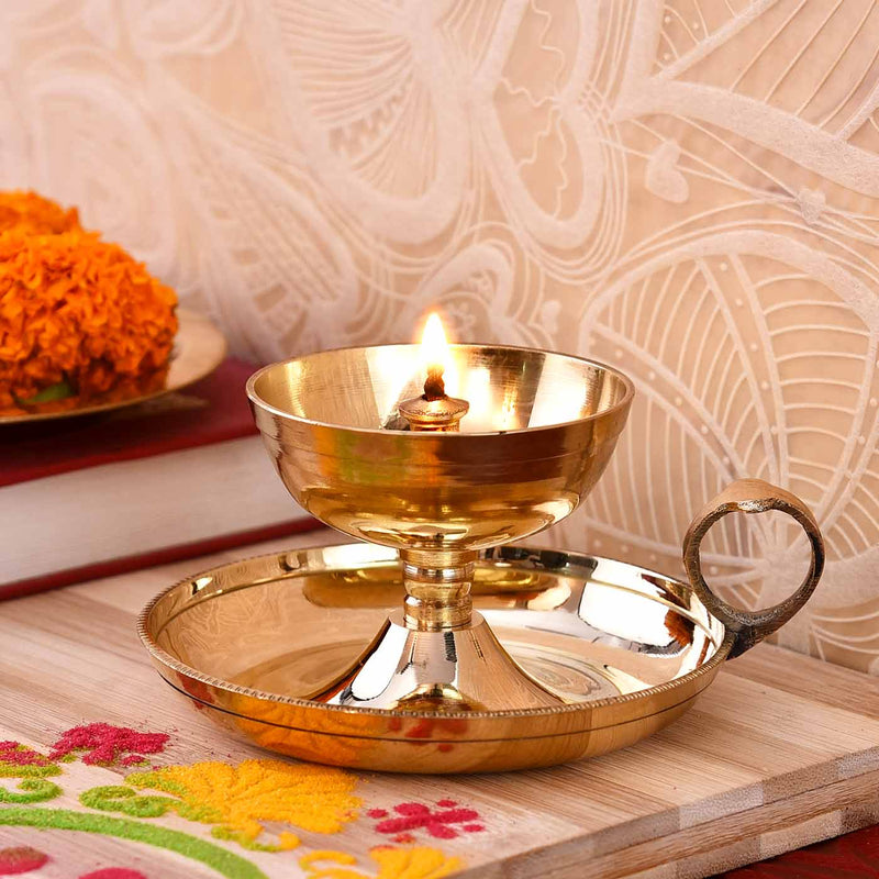 Arti Brass Deep With Plate and Handle (2.5 Inches Height)