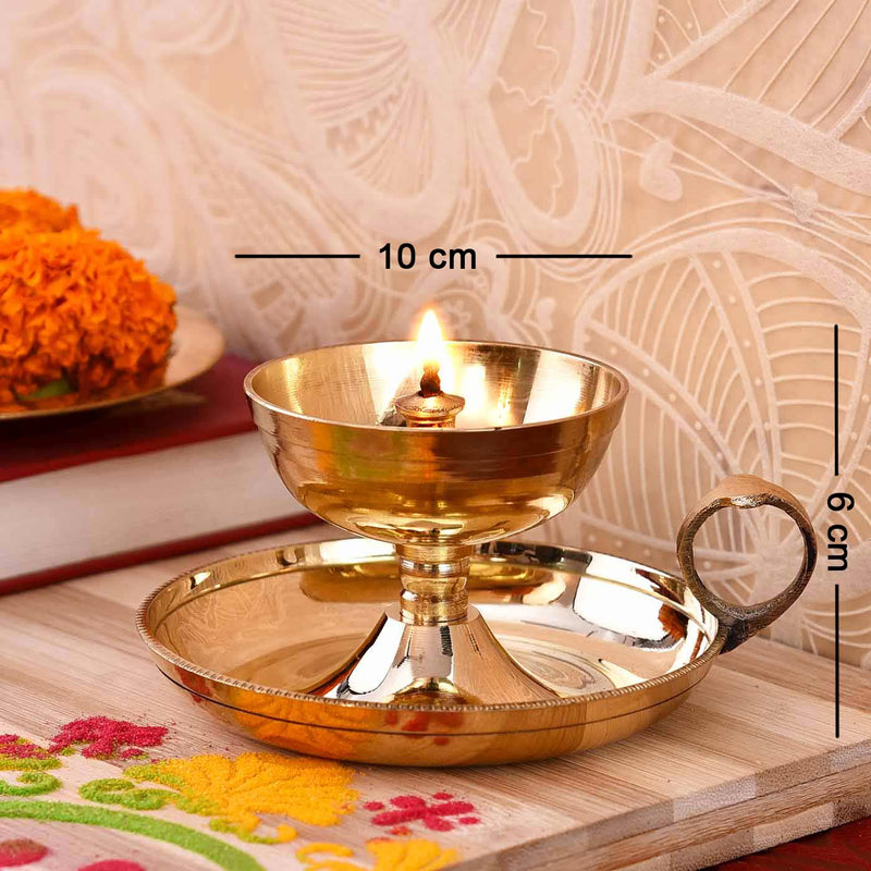 Arti Brass Deep With Plate and Handle (2.5 Inches Height)