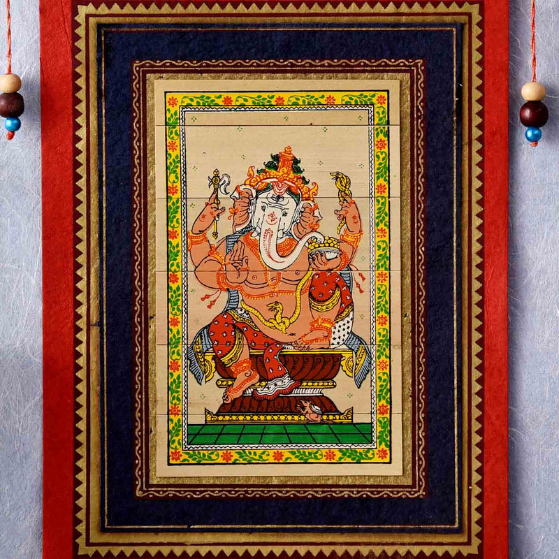 Palm Leaf Lord Ganesha Painting (6.3*10.8 Inches)