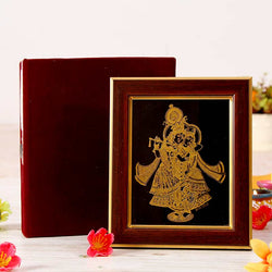 22ct Gold Work Radhey Krishna Nikunjleela Wooden Photo frame