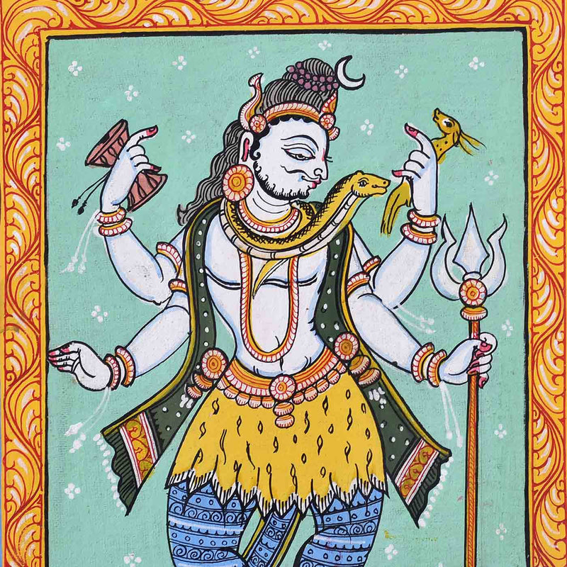 Charming Shiva Dancing Posture Pattachitra Painting (11.5*13.5 Inches)