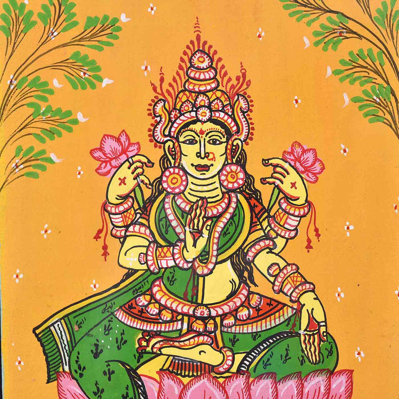 Fortune Goddess Maa Lakshmi Pattachitra Painting (11.5*13.5 Inches)