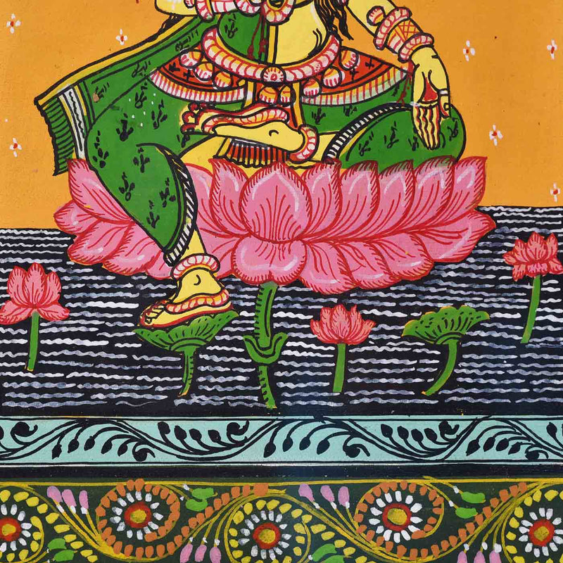 Fortune Goddess Maa Lakshmi Pattachitra Painting (11.5*13.5 Inches)