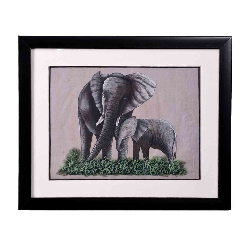 Mother And Baby Elephant Painting (16.5*13.5 Inches)